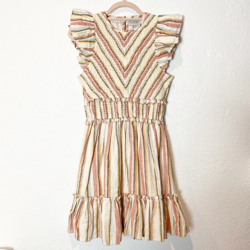 Saylor Striped Smocked Ruffled Mini Dress XL